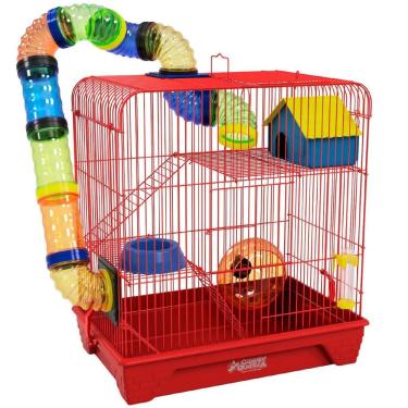 Imagem de Gaiola Hamster 3 Andares Colorida Com Casa Tubos - Vermelha
