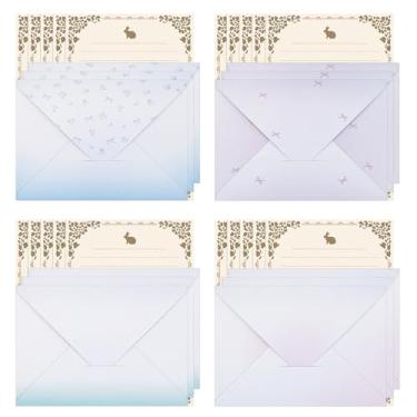 Imagem de BAYTORY Conjunto de 32 peças de papel de papelaria fofo e envelopes, papel de carta e envelopes forrados, papel de carta perolado e conjunto de envelopes, para cartas de amor e convites de festa