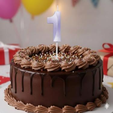 Imagem de Vela De Aniversário Mini Design Número Com 5Cm Silver Festas Lilás (Número 1)