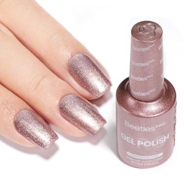 Imagem de Esmalte de gel Beetles Pro Shimmer – Rosa existencial, cor ouro rosa 20 ml, esmalte de gel brilhante rosa, lâmpada UV para unhas, cura necessária, dia dos namorados, artes de unhas para salão de
