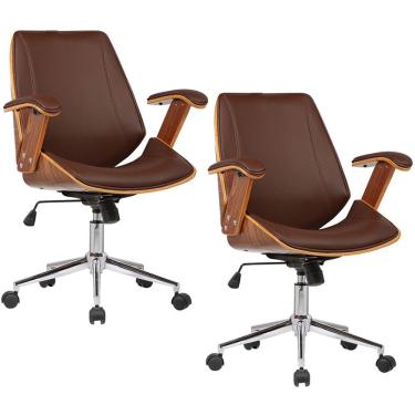 Imagem de Kit 02 Cadeiras de Escritório Diretor Giratória com Regulagem de Altura Akon PU Marrom - Gran Belo