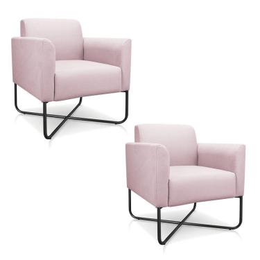 Imagem de 02 Poltronas Marisa Suede Rosa Bebê Base X Industrial Preta