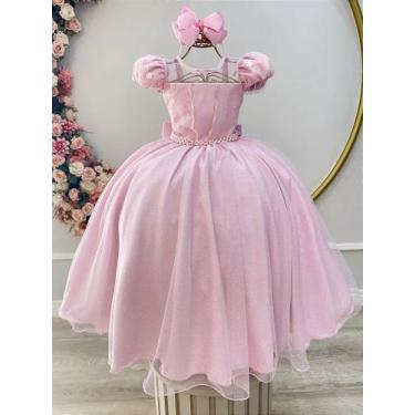 Imagem de Vestido Infantil Longo Rosa com Busto de Renda e Bordado para Damas de