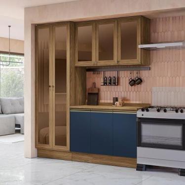 Imagem de Armário De Cozinha Compacta Com Vidro Reflecta 100% Mdf 192cm Nogueira