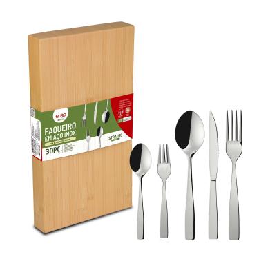 Imagem de Faqueiro Euro Home Strauss Flat FQM30F 30 Peças Aço Inox Cabo Decorado Serve 6 Pessoas