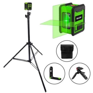Imagem de Nível Laser 2 Linhas Verde Tripé 2,1m Suporte Esquadro Prumo HILDA