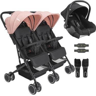 Imagem de Carrinho Kiddo para Gemeos Bebe Conforto Colinho Mascote Rosa