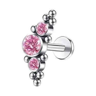 Imagem de Piercing Labret De Aço Inoxidável 316L 16G Com Zircônia Cúbica E Crist