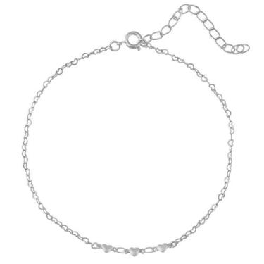 Imagem de Tornozeleira Corações Folheada Prata 925 Legítima Feminina - Papillon 