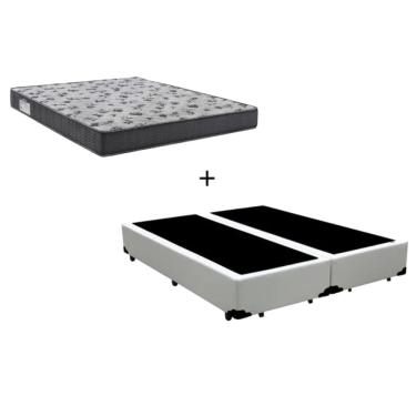 Imagem de Cama Box Casal Bipartido 138 Tecido Sintético Branco com Colchão De Espuma - D33 Ortobom ISO 100 58x138x188