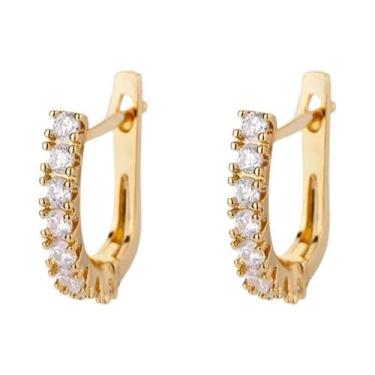 Imagem de Brincos De Aço Inoxidável Com Zircônia Cúbica Em Formato De U Para Mul