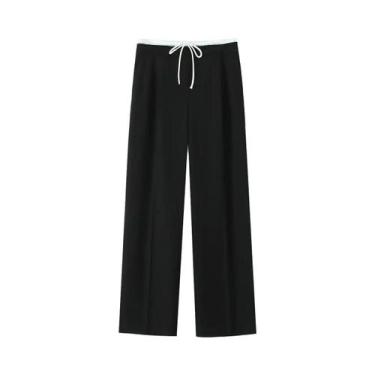 Imagem de Calças De Cintura Alta E Perna Larga Para Mulheres, Calças Soltas Plis