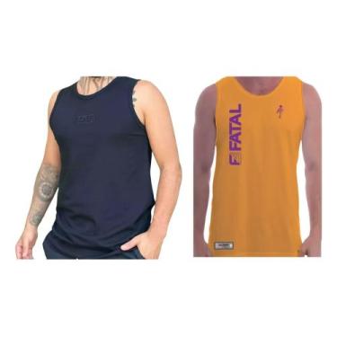 Imagem de Kit 1 Camiseta Regata + 1 Camiseta Machão Fatal Surf, Preto, Laranja, 