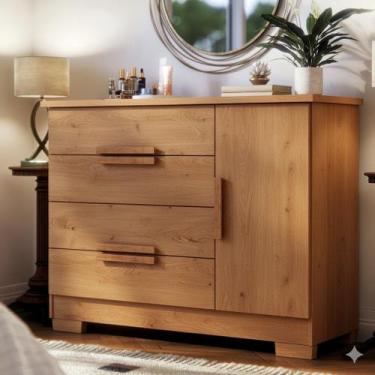 Imagem de Cômoda Brescia 3 Gavetas com Porta MDF Moderna para Quarto 96cm Organi