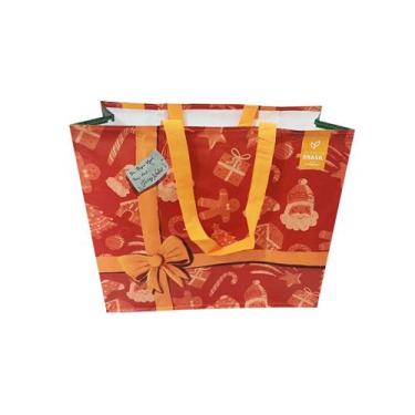Imagem de Sacola grande ráfia retornável 39x44x22cm natal presente b4u