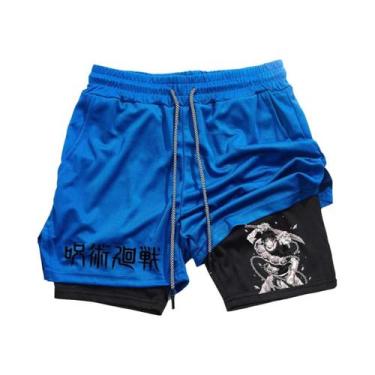 Imagem de Shorts De Corrida Masculinos 2 Em 1 Em Malha Com Estampa De Anime, Cal