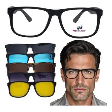 Imagem de Armação Para Óculos De Grau + 5 Lentes Clip On Multiclips Preto, Preto