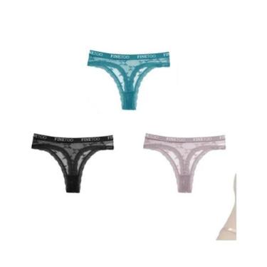 Imagem de Conjunto De 3 Peças De Tanga De Renda Feminina, Lingerie Floral Sexy C