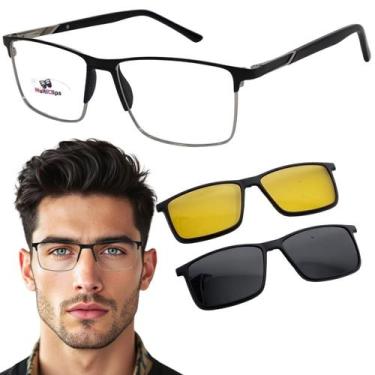 Imagem de Armação Multiclips Metal Social Retangular Clip On Adulto, Preto