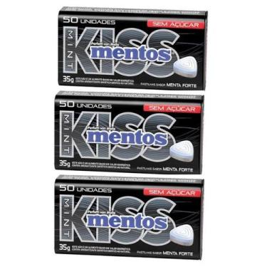 Imagem de Kit 3 Pastilha Mentos Kiss Menta Forte Sem Açúcar