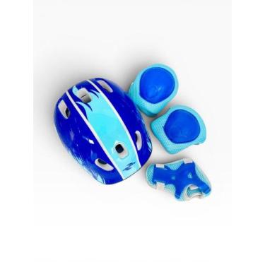 Imagem de Kit Proteção e capacete Infantil Completo 7 peças - Azul - Unitoys
