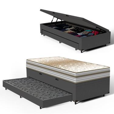 Imagem de Cama Box Baú com Colchão de Molas Ensacadas Double Face Pillow Euro Alfa Probel + Auxil...