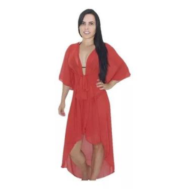 Imagem de Saída de praia assimétrica mullet com cinto em chiffon - Tropicana Mod