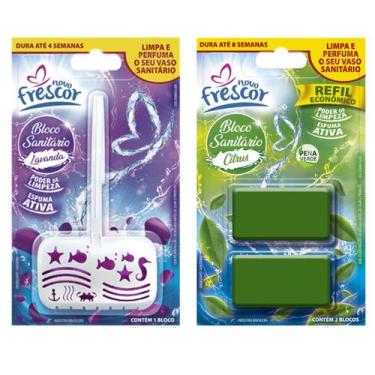 Imagem de Pastilha Bloco Sanitário 30g Com Suporte + Refil Detergente Com 2 Bloc