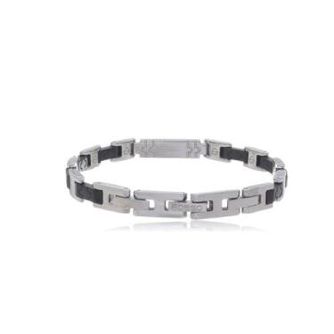 Imagem de Bracelete de Aço 20cm com Zircônias Negras e Detalhe gold - Rosso Desi