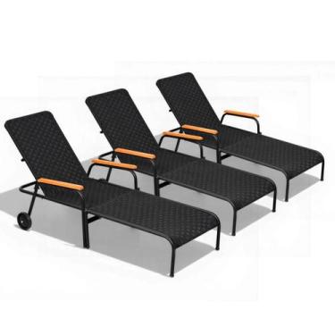 Imagem de Kit 3 Espreguiçadeiras AcquaFlex - Type Decor, Preto/Preto