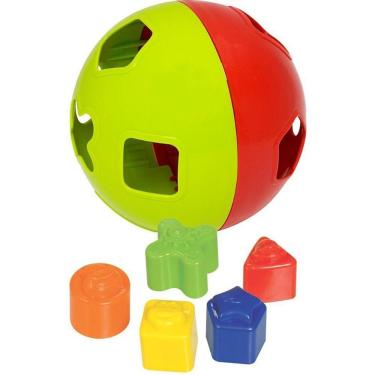 Imagem de Brinquedo Educativo Bola Didática com Blocos de Encaixe 5 Formas para Coordenação Motora Mercotoys