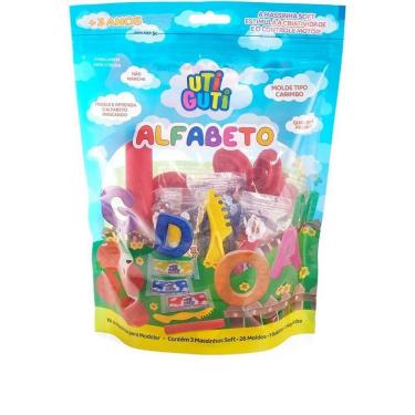 Imagem de Kit Massa de Modelar Alfabeto com 31 Peças Forminhas Rolinho e Faquinha Utiguti
