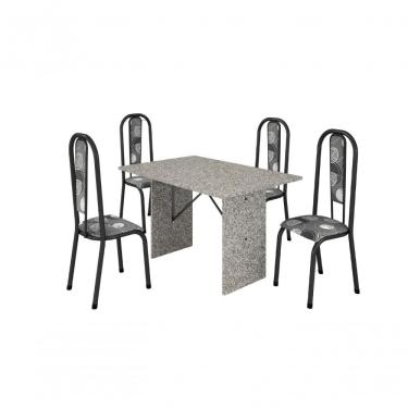 Imagem de Conjunto de Jantar Atena 4 Lugares Tampo em Granito com Cadeiras Geométricas Branco 120CM BM Tubulares