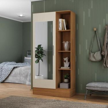 Imagem de Sapateira para Quarto 1 Porta com Espelho Espresso Móveis Bege/Cinamom