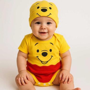 Imagem de Body + Touca Ursinho Pooh  Bebê 0 a 4 Meses  Conforto e Estilo - NoBra