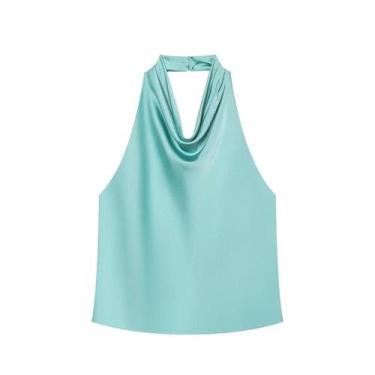 Imagem de Top Halter Preto De Cetim Sem Costas Para Mulheres, Camisola Rosa De V