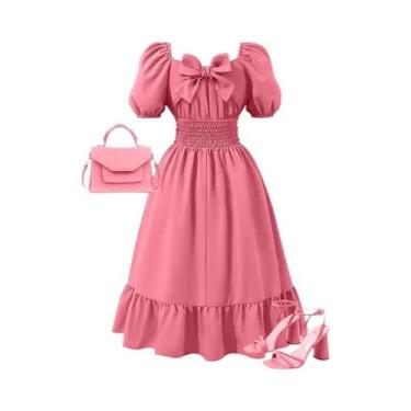 Imagem de Vestido Feminino plus Size Elegante Casual De Manga Lanterna Com Laço 