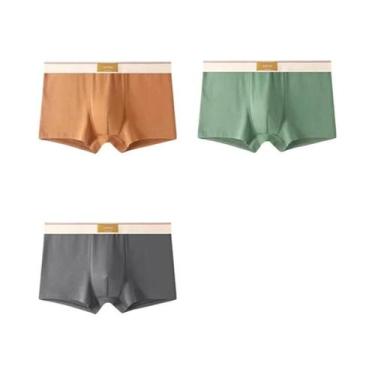 Imagem de Cuecas Boxer De Algodão Masculinas 3 Peças, Roupa Íntima Respirável Ta