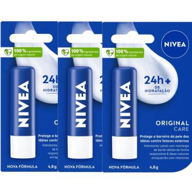 Imagem de Kit 3 Hidratante Labial Nivea Original Care 4,8g