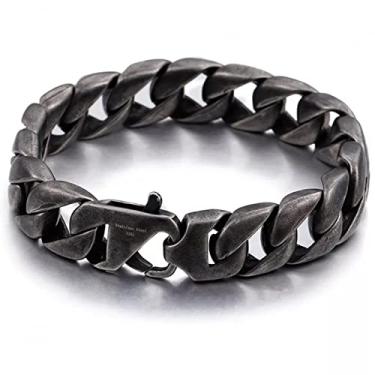Imagem de suhang Pulseira De Corrente De Elos De Aço Inoxidável Tom Preto Masculino 15 Mm De Largura Pulseiras Masculinas Punho Jóias Masculinas