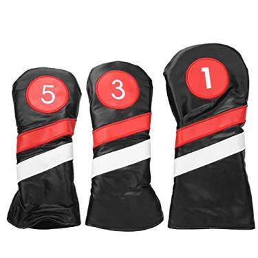 Imagem de VGEBY 3 peças de cobertura de taco de golfe meia marreta mini golfe couro semicircular algodão capa de cabeça protetor de cabeça de taco de madeira capas de cabeça (preto) esportes de lazer