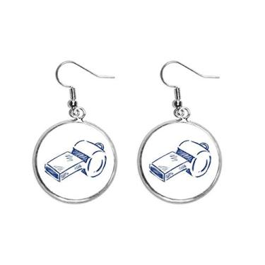 Imagem de Apito de futebol de desenho animado azul orelha de futebol pendurado prata brinco joia feminina