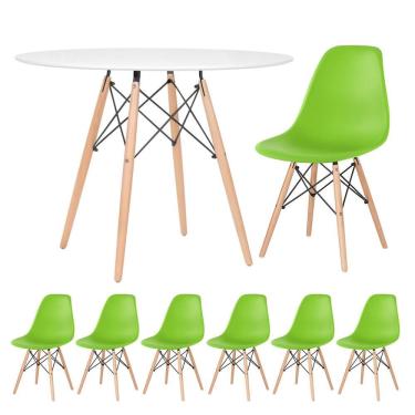 Imagem de KIT - Mesa redonda Eames 100 cm branco + 6 cadeiras Eiffel DSW