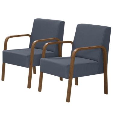 Imagem de Kit 2 Poltronas 1 Lugar Jade Braço Madeira D Salla Azul Bic