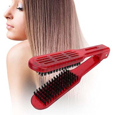 Imagem de Escova dupla face, ferramenta de pente de alisamento de cabelo, tala, ferramentas em forma de V, cerdas para barbearia doméstica [vermelho]