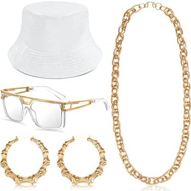 Imagem de Sintege Hip Hop Costume Kit 80s/90s Jewelry Outfit Rapper Accessories Bamboo Earrings for Women Men(White)