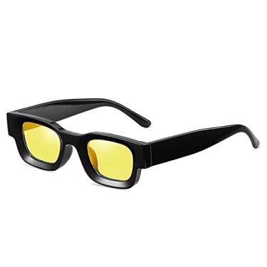 Imagem de Óculos de Sol Polarizados Quadrados Pequenos Moda Mulheres Retro Punk Sombras UV400 Homens Tendência Óculos de Sol, Preto Amarelo, A