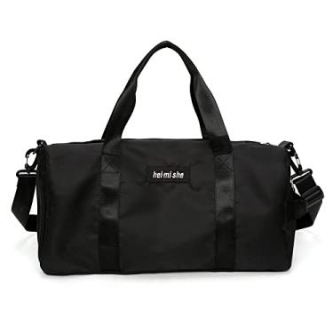 Imagem de Bestgift Bolsa de ginástica esportiva unissex bolsa de ioga bolsa de treinamento cilíndrico bolsa de viagem portátil de curta distância, Preto