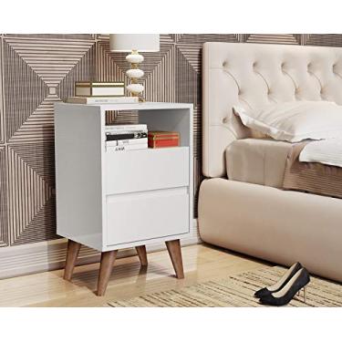 Imagem de Quarto Estilo Retrô Mesa de Cabeceira Sic com Pés Palito 2 gavetas - Branco - Comprar Moveis Em Casa