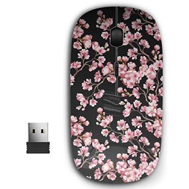 Imagem de Mouse sem fio USB ergonômico portátil 2,4 G para PC, laptop, computador, notebook com nano receptor (aquarela de flores de cerejeira)